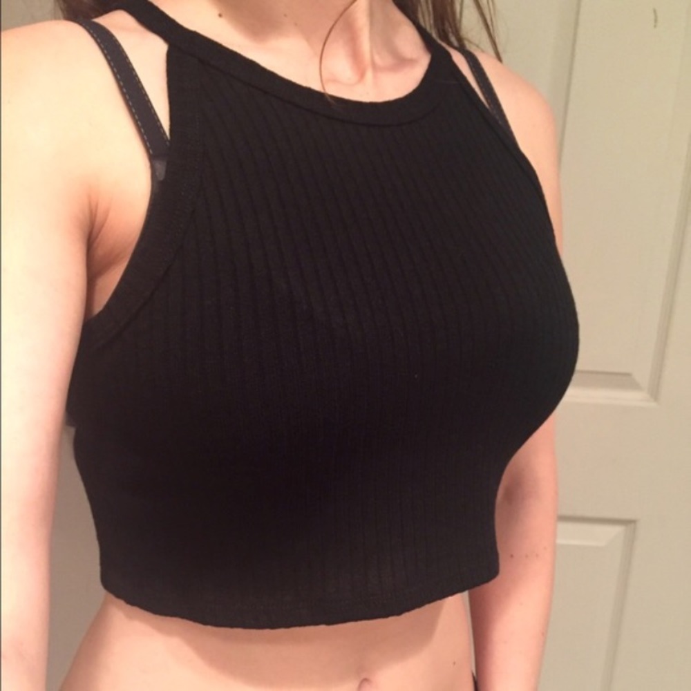 💜 2 for $12 High Neck Crop Top Ribbed Tank Size L - Picture 3 of 8